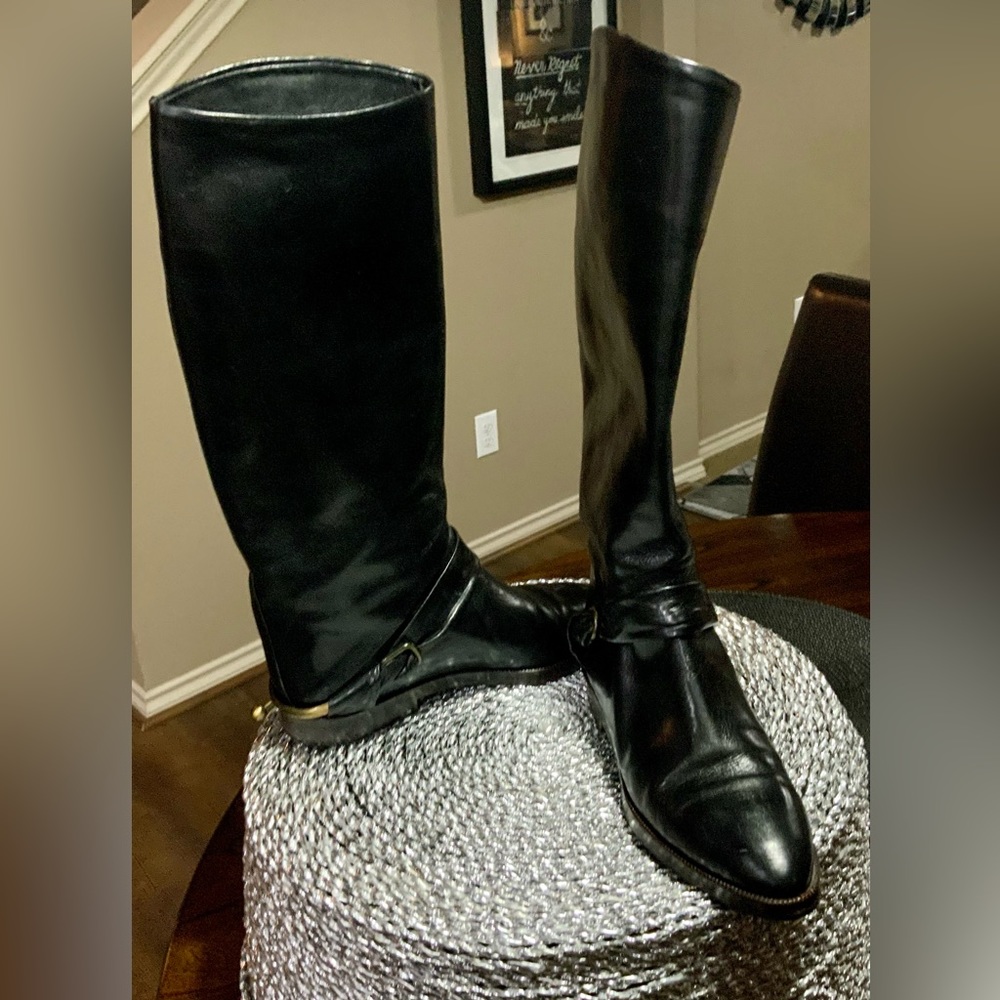 Black Leather Riding Boots with Spurs